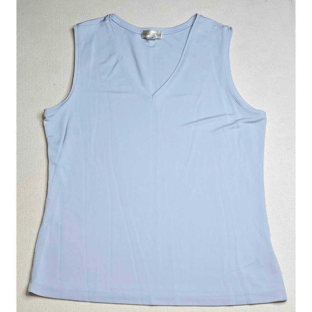 Casual Corner Womens LG Baby Doll Blue Casual Corner Sleeveless V-Neck Tank Top